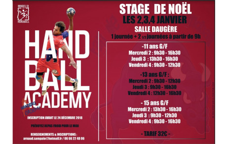 Stages de hand pour les jeunes début Janvier