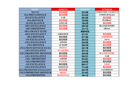 Tous les résultats des matchs du we des 26 et 27 janvier